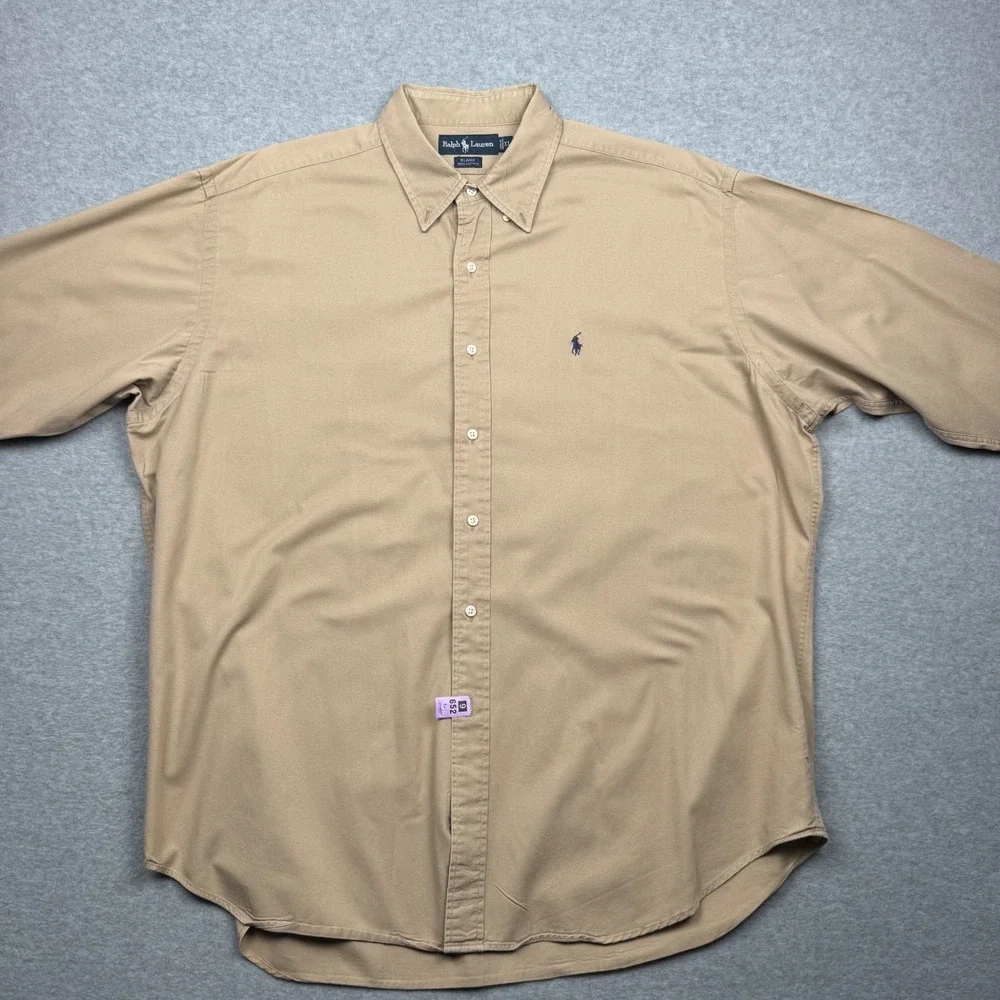 Polo Ralph Lauren Blaire Mens XL Tan Khaki Cotton Button Down Shirt Long Sleeve